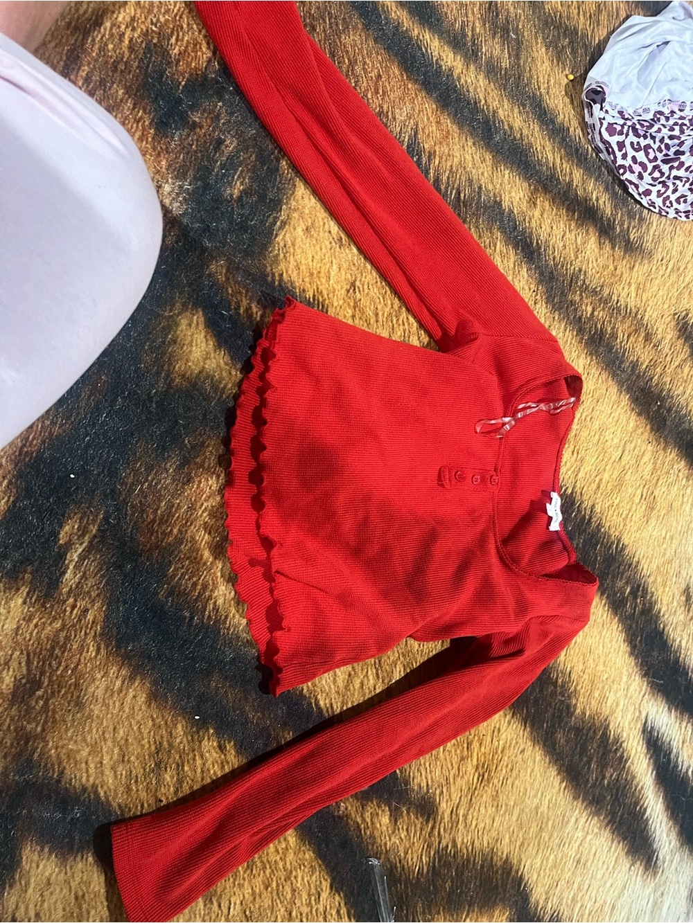 Marshalls Red Ribbed Long-Sleeve Crop Top